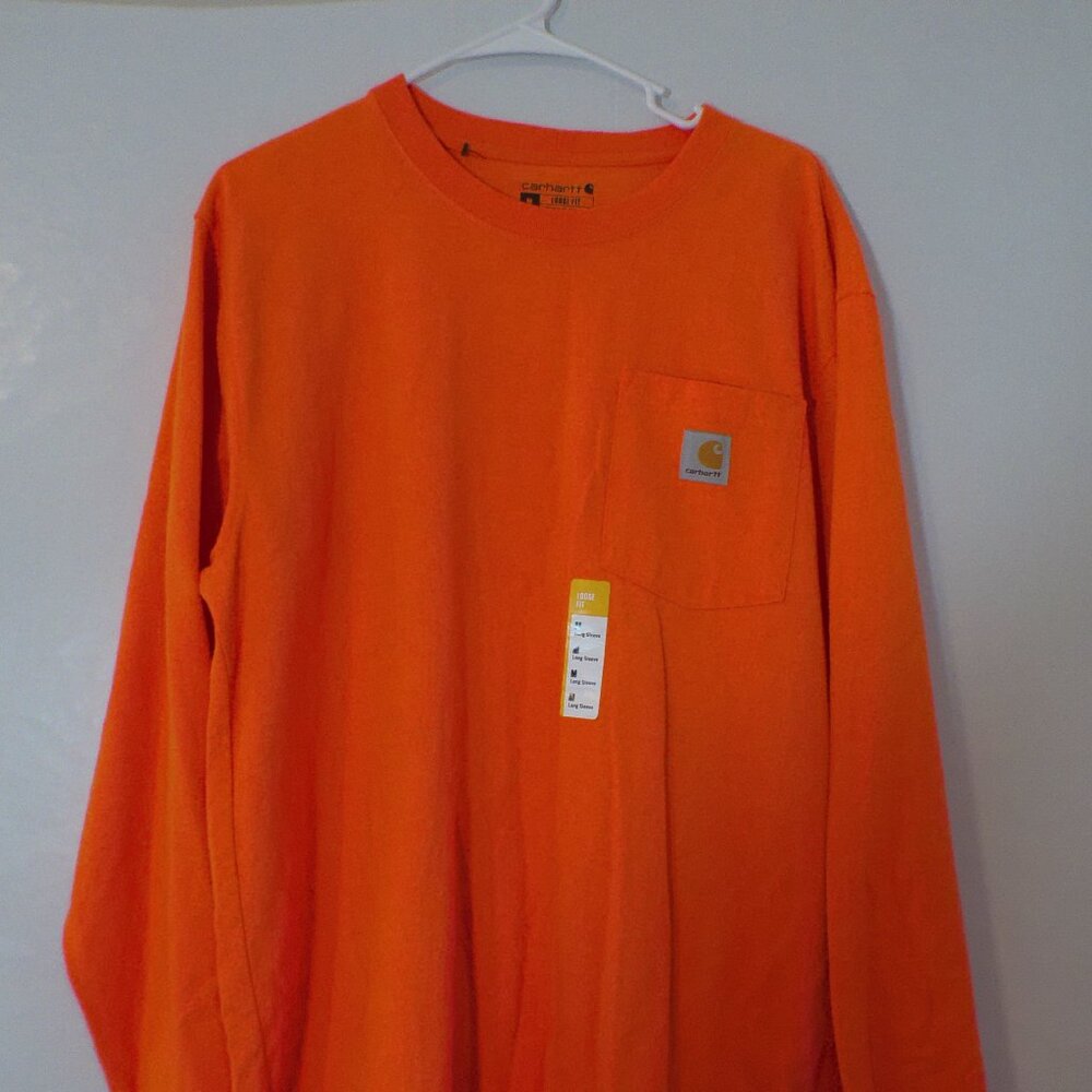 Carhartt Men’s Long Sleeve Pocket T-Shirt Orange Loose Fit Size M NWT
